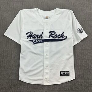 Vintage Y2K Hard Rock Cafe Shirt Men Medium White Blue  Baseball Jersey New York